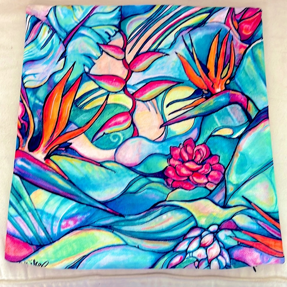 Colleen Wilcox Hawaii Art Jungle Pop Pillow Cover